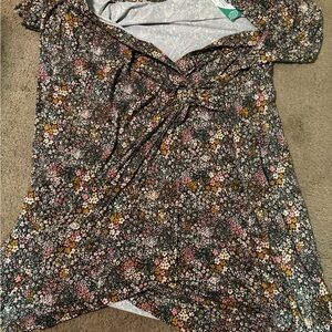 Lands' End Asymmetrical Tie Front Blouse in Brown and Orange